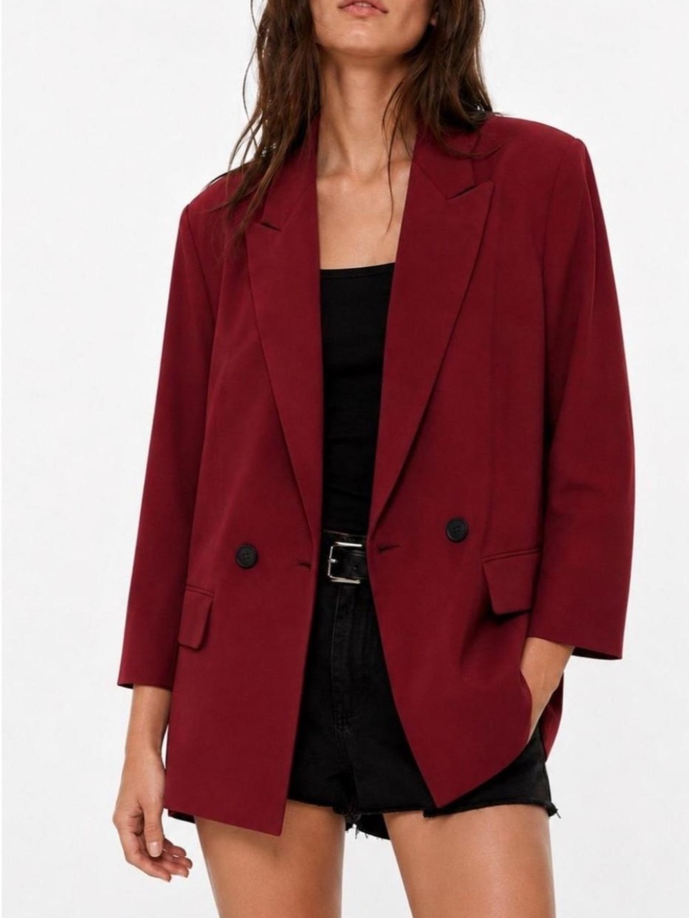 Zara Women's burgundy Double-Breasted Blazer